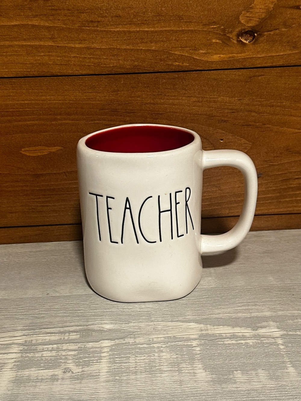 Rae Dunn Teacher Mug - White Exterior with Red Interior